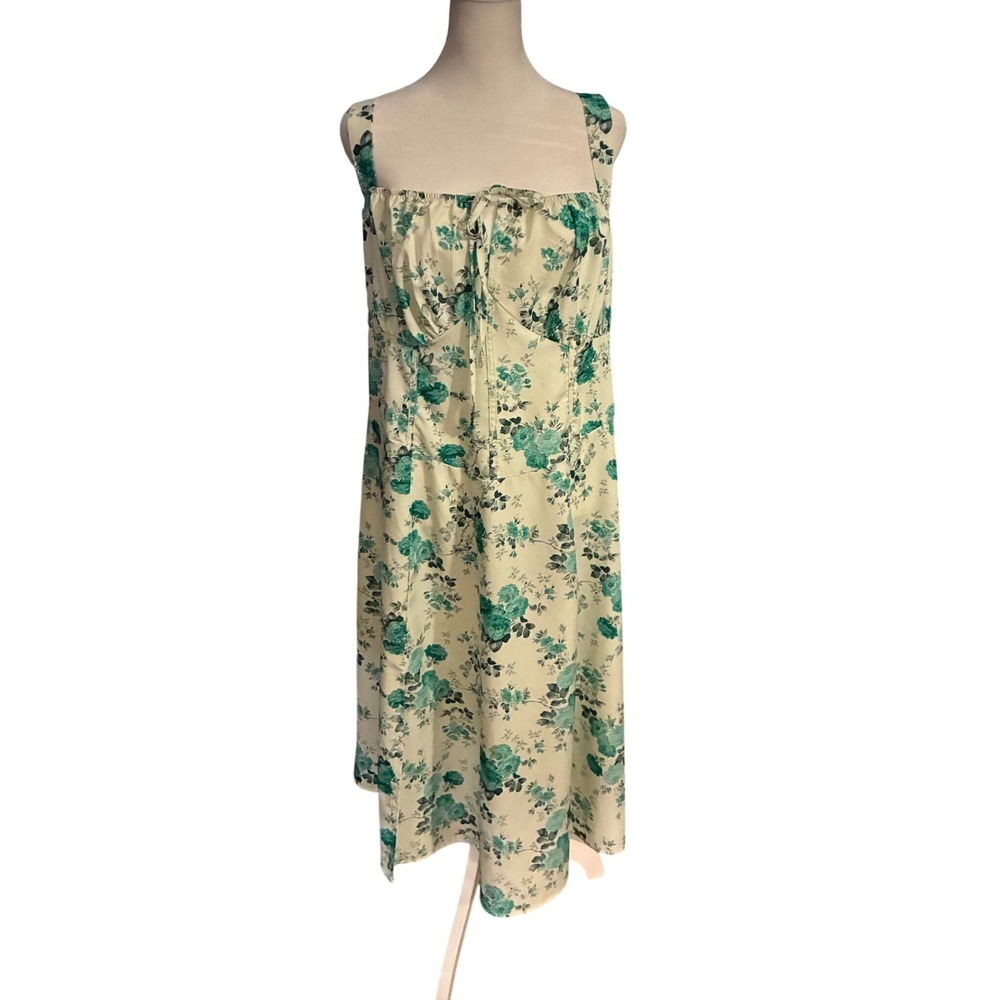 SHEIN Plus Size 2XL Floral Milkmaid Midi Dress Green Rose Lace Up C1VPTL64GT